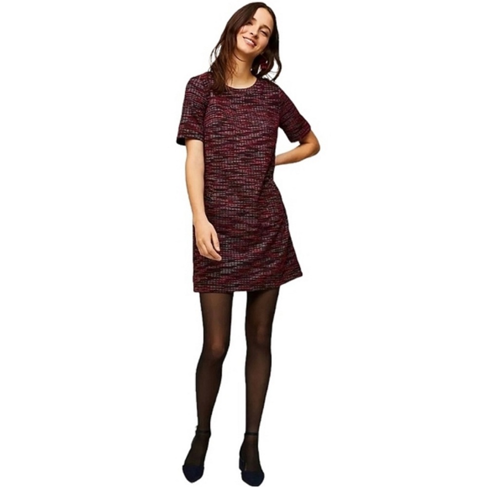 Loft Burgundy Tweed Pocket Shift Dress - Sm